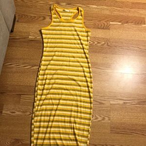 Yellow Striped Racerback Ribbed Knit Midi Dress